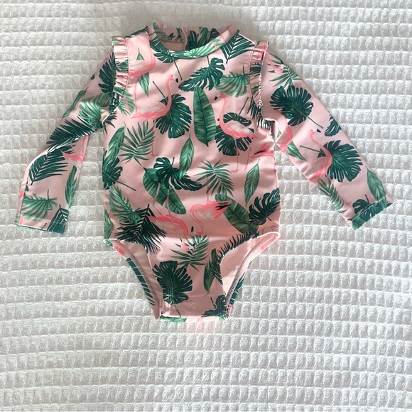 Old Navy Swim Old Navy Baby Pink And Green Flamingo Long Sleeve